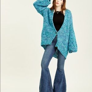 Free People Arctic Combo Home Town Open Cardigan - blue green